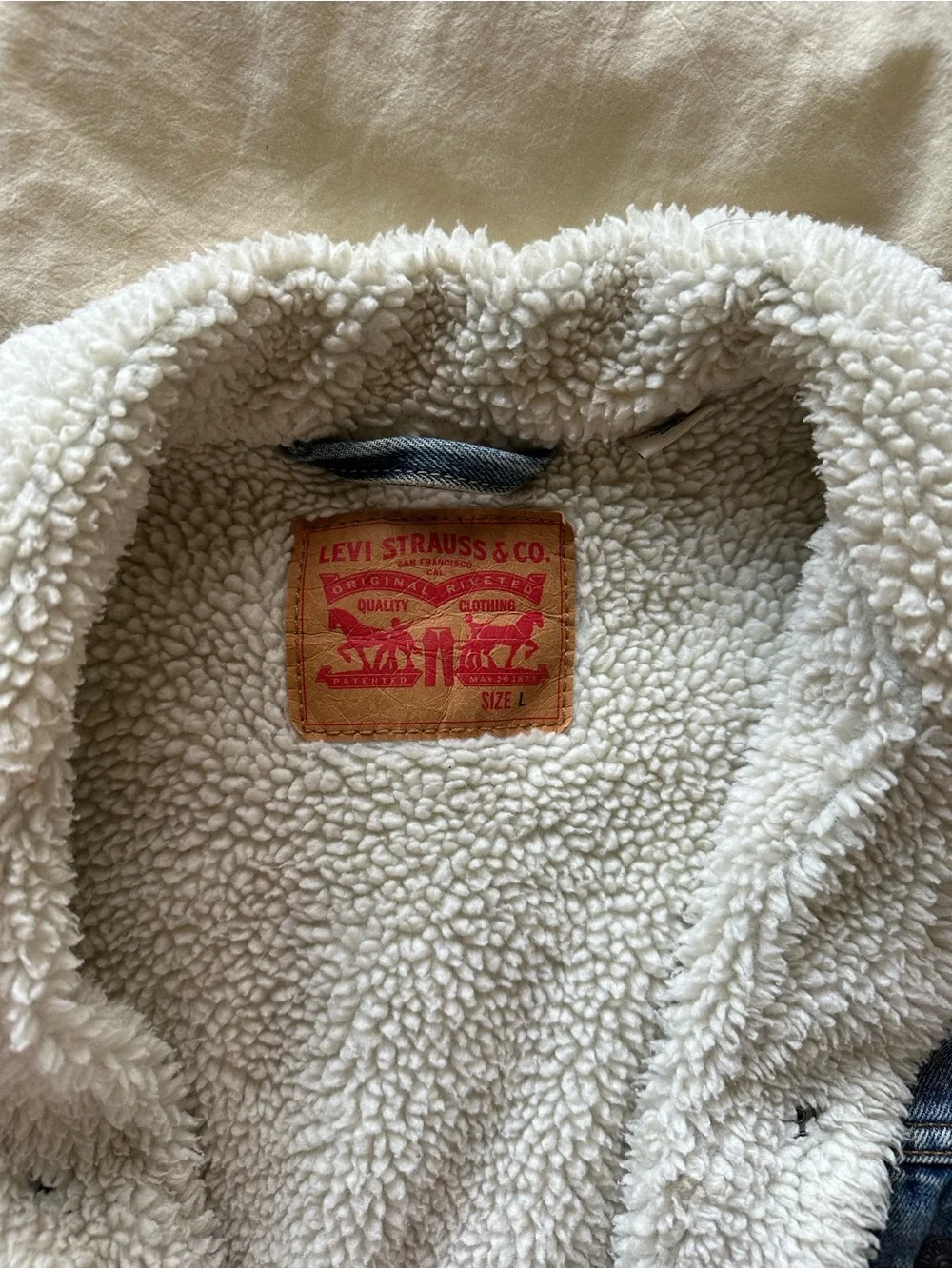 Levi's Light Blue Denim Sherpa-Lined Jacket with Cream Lining